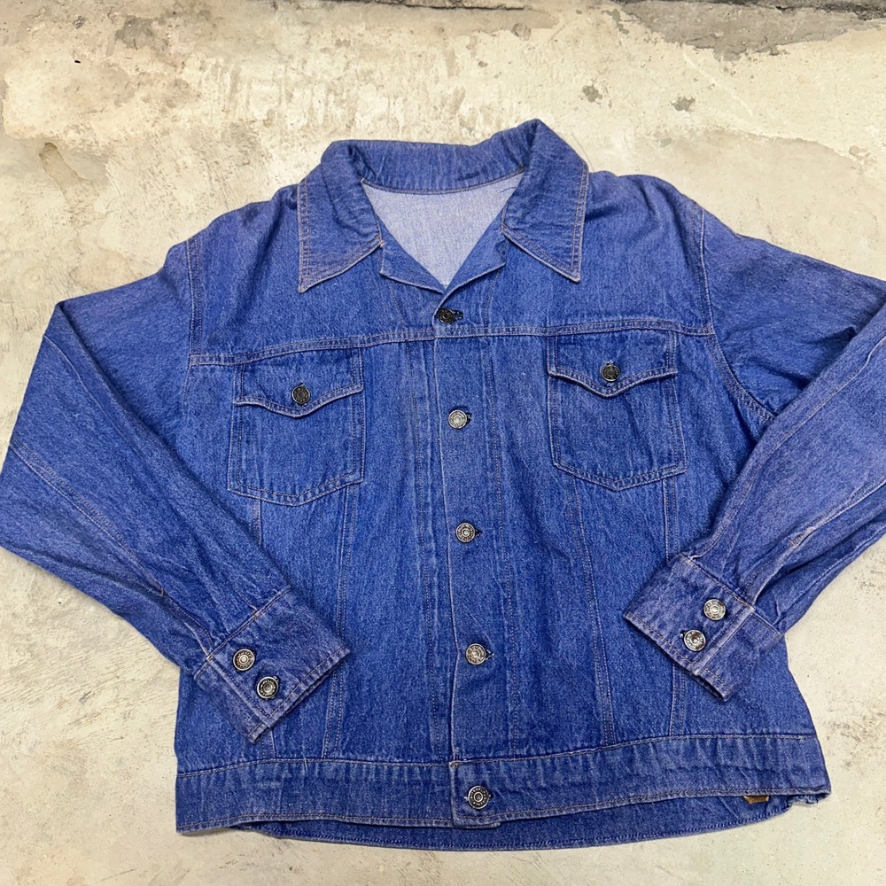 Vintage Big Stone Denim‎ Jacket Blue Cotton Jean Trucker Style Men's Size M